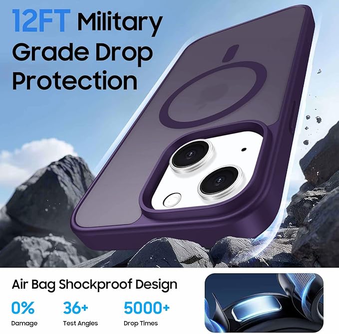 Ntwinro Magnetic for iPhone 13 & iPhone 14 Case (Compatible with MagSafe) with Detachable Wallet & Card Holder for 3 Cards [RFID Blocking] Military Grade Protective Slim Phone Cover, Purple
