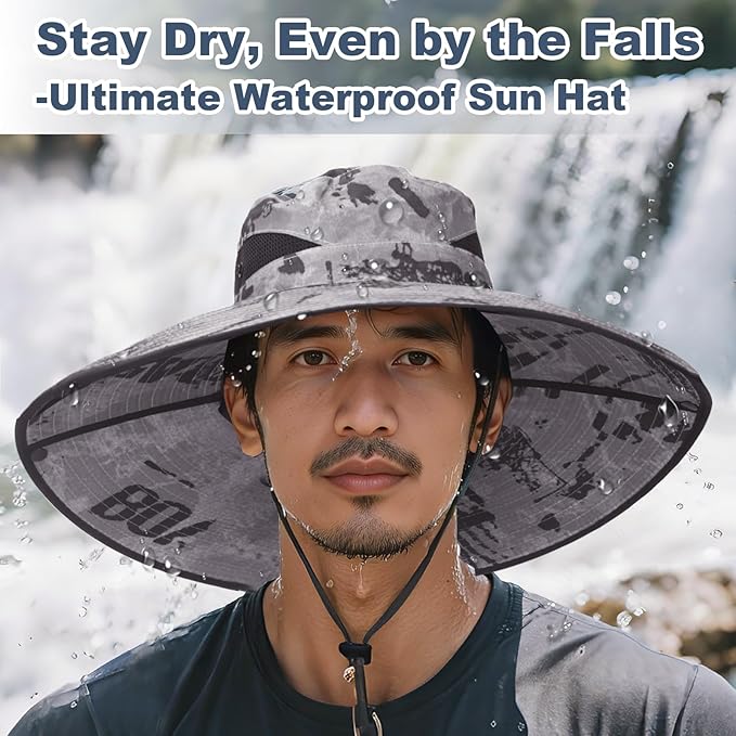 Super Wide Brim Fishing Hat for Men and Women,UPF50+ Waterproof Bucket Hat for Fishing, Hiking, Camping