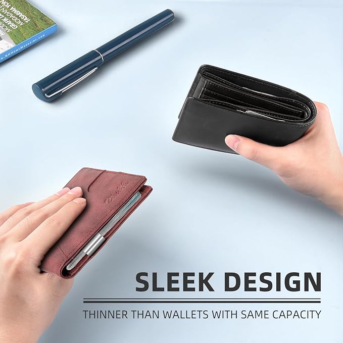 Zitahli Wallet for Men - with Money Clip Slim Leather Slots Credit Card Holder RFID Blocking Bifold Minimalist Wallets with Gift Box