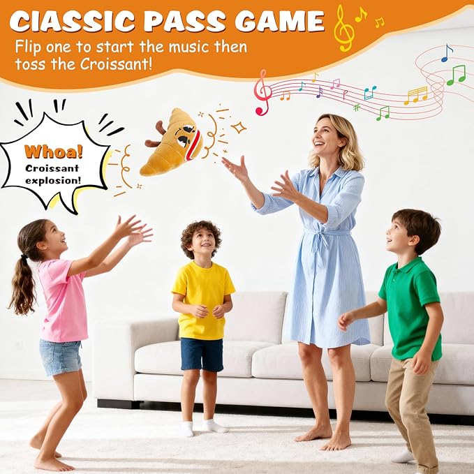 Flip & Pass The Croissant, Electronic Interactive Game, Hilarious Family Party Games for Kids Ages 3, 4-8+, Indoor/Outdoor Toys, 3 4 5 6 7 8 Year Old Girl & Boy Birthday Gift, Christmas & Travel Fun