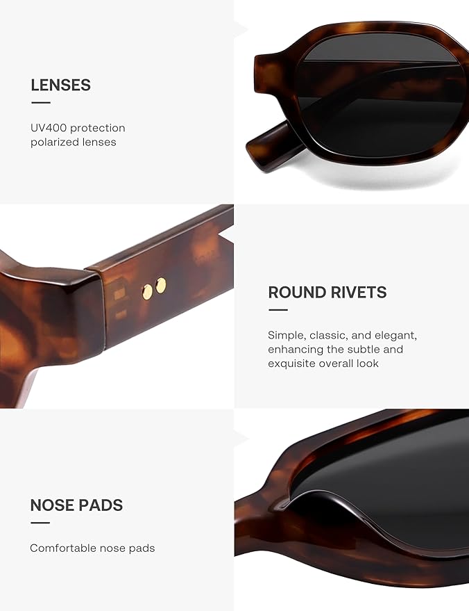 SOJOS Retro Polarized Hexagon Sunglasses for Women Men, UV400 Trendy Rectangle 70s 80s 90s Shades SJ2389