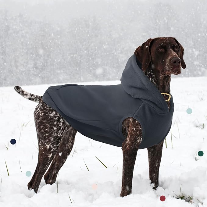 IECOii XL Dog Sweater & Pullover Hoodie for Large Dogs, Warm Fleece Layer with Hood for Cold Weather, Boys & Girls, Grey, Size XL