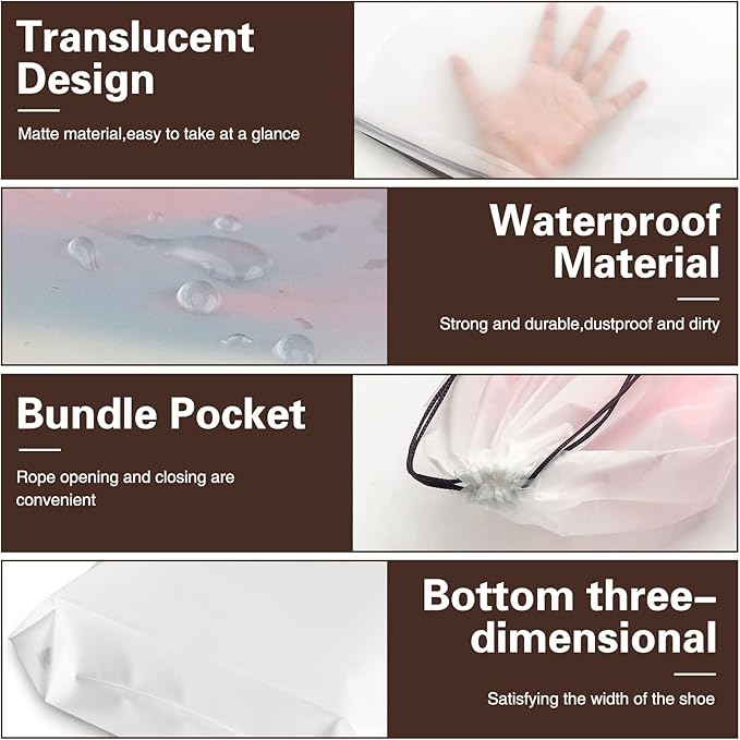 50 Pcs Translucent Travel Shoe Bags,Large Clear Shoe Bags for Storage,Protable Shoes Pouch Storage Organizers with Rope,Clear Drawstring Dust Bags for Packing,Men and Women