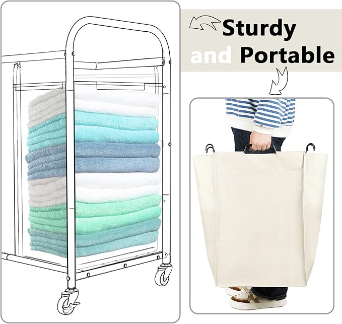 Bonuci 3 Pcs Laundry Sorter Replacement Bags Hamper Cart Removable Replacement Laundry Storage Organizer Bag Hamper Liner, No Hooks 14.76 x 8.66 x 21.65 Inch (Beige,Gray,Black)