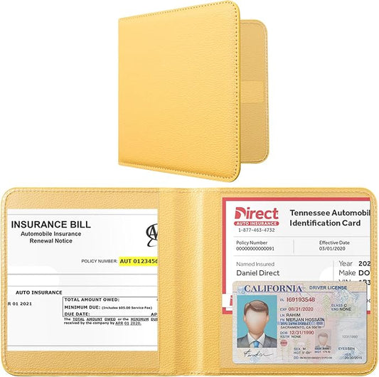 CoBak Car Registration and Insurance Holder - Small and Lightweight Vehicle Glove Box Car Organizer, Auto Truck Comparment Accessories Case for Essential Document, Driver License (Mustard Yellow)