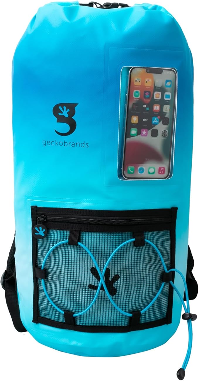geckobrands Hydroner 20L Waterproof Dry Bag Backpack – Lightweight Roll-Top Bag with Clear Phone Pouch for Outdoor Activities
