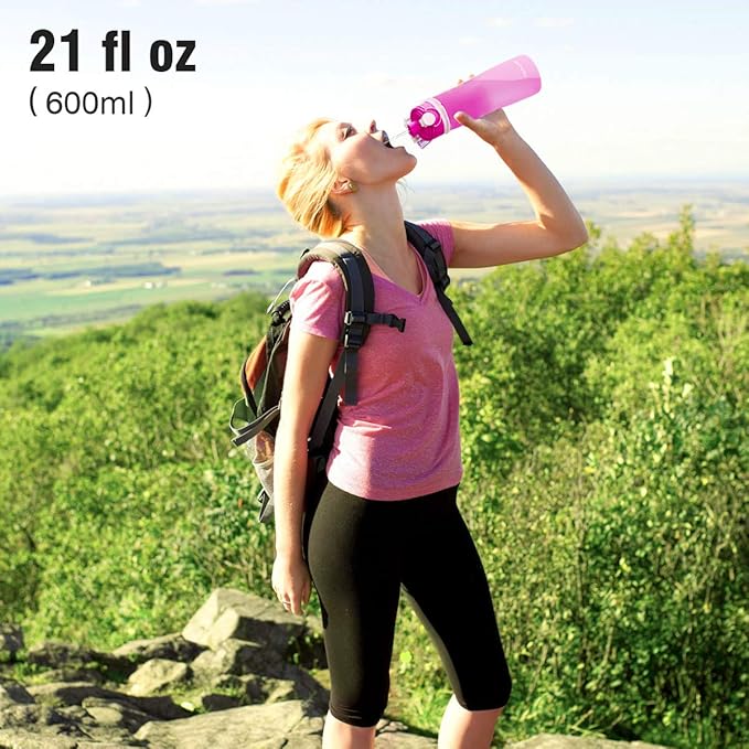 Valourgo Collapsible Water Bottle, Silicone Foldable with Leak Proof Valve BPA Free, Aqua Blue, 21 oz