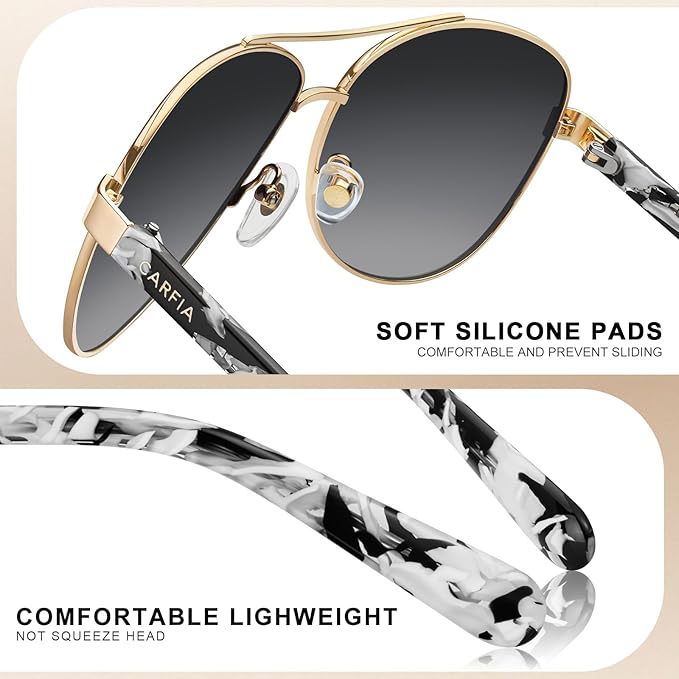 CARFIA Retro Trendy Pilot Sunglasses for Women Polarized UV Protection, Lightweight Outdoor Driving Lady Sunnies Metal Frame