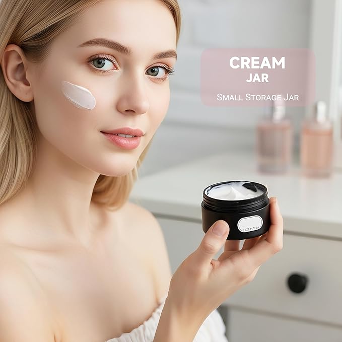 Travel Containers for Creams, Plastic Refillable Mini Lotion Jars with Lids for Toiletries, Leak Proof Small Travel Cream Jars for Face Cosmetic Makeup Beauty Products Sample (50g, 4Pack, Black Pink)