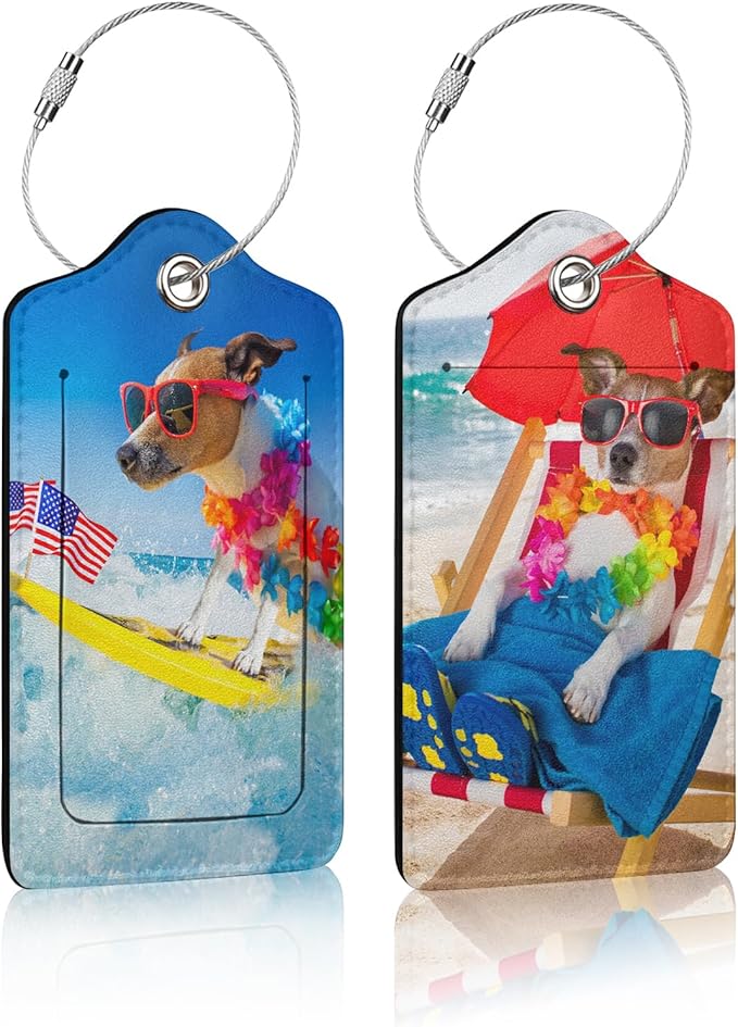 2 Pack Luggage Tag for Suitcase,Funny Dog Luggage Tag with PU Leather Privacy Cover ID Label & Stainless Steel Loop for Women Men Travel Bag Suitcase