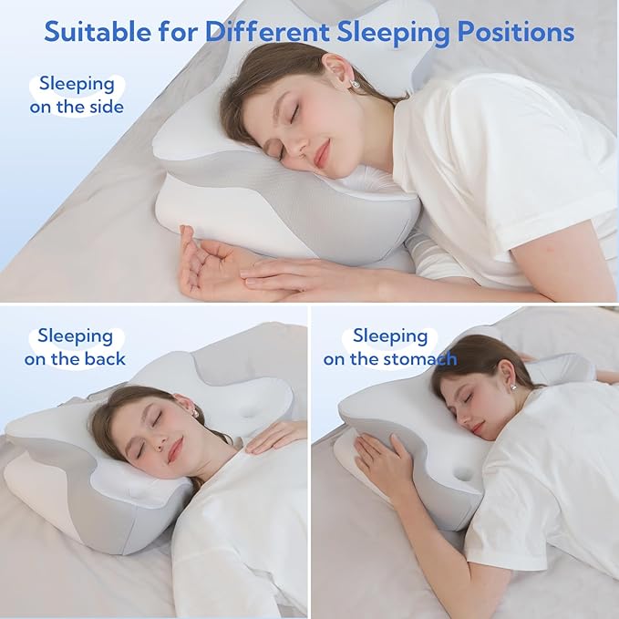 Cervical Pillow for Neck Pain Relief - Ergonomic Memory Foam Pillow, Cooling Sleeping Side Sleeper Pillow for Neck, Breathable Pillowcase Three-Hole Neck Support Contour for Side Back Stomach Sleeper