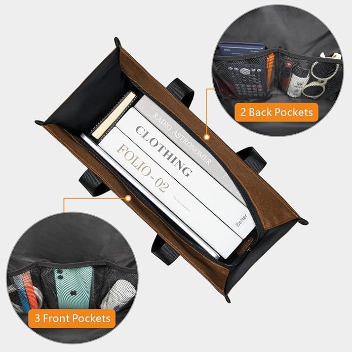 TOPDesign Utility Water Resistant Tote Bag with 13 Pockets, Top Zipper Closure & Thick Bottom Support, for Working Women