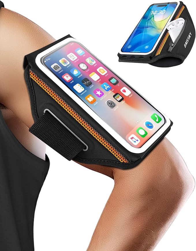 Running Phone Armband with Earphone Holder - 3D Design Cell Phones Armband for iPhone 17/16/15/13 Pro/Plus & S24/S20, Water Resistant Sports Holder with Key Slot - Ideal for 6.9" Phones