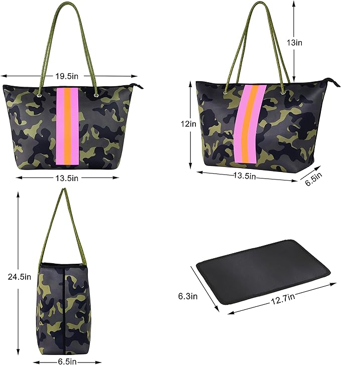 QOGiR Neoprene Multipurpose Beach Bag Tote with Inner Zipper Pocket … … … …