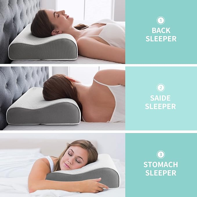 Soft Contour Memory Foam Pillow for Neck Support, Cervical Orthopedic Pillows for Sleeping, Ergonomic Bed Pillow for Side, Back and Stomach Sleepers
