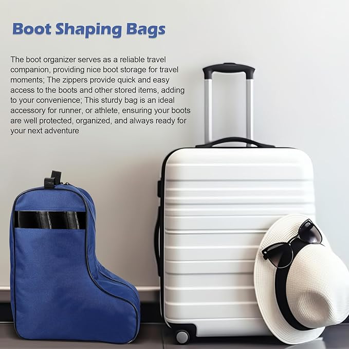 2 Pcs Boot Bags for Cowboy Boots Portable Storage Bag for Travel Long Tube Shoes Bags Men Tall Shoe with Handle for Home Travel (Dark Blue and Black)
