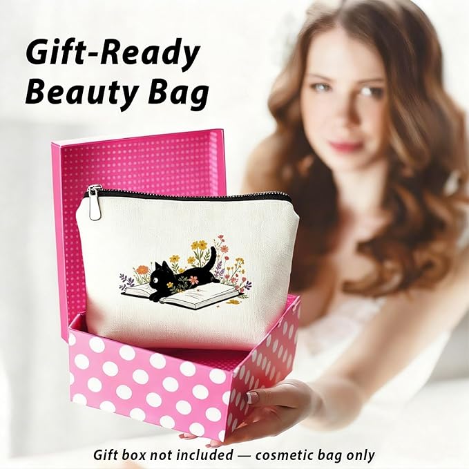 Cute Black Cat Flowers Make Up Bags for Women, Toiletry Bags, Make Up Travel Bag Organizer, Cute Black Cat Gifts for Women & Teen Girls, Cats Gifts Lovers