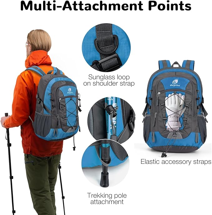 25L Small Hiking Backpack Daypack for Men Women, Waterproof Outdoor Backpack with Chest Strap for Camping, Lake Blue