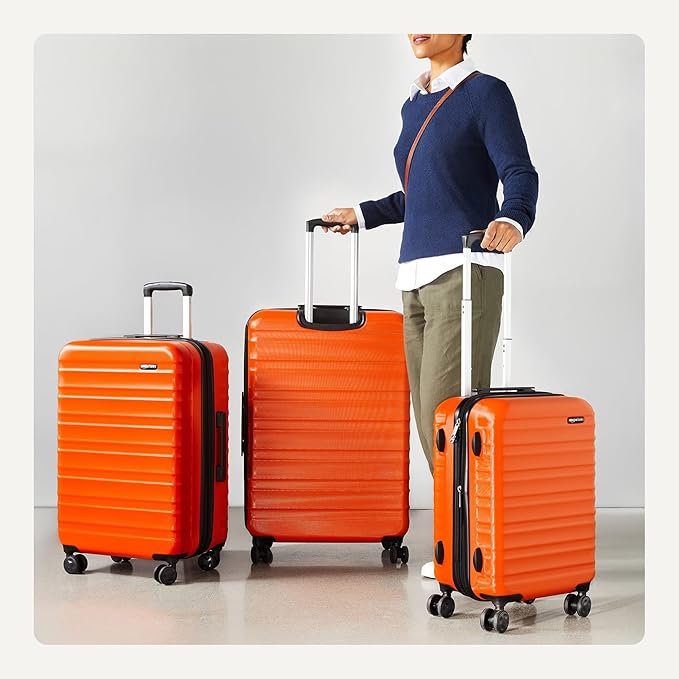 Amazon Basics 3-Piece Set (21", 26", 30"), Hardshell Suitcases With Wheels, Expandable For Up to 25% More Space, With Scratch-Resistant Surface, Four Multi-directional Wheels, Orange