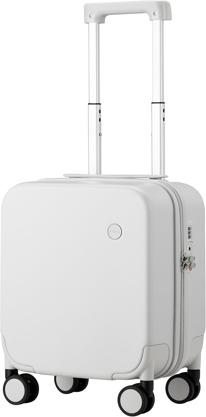 mixi Upgrade Carry on Luggage 14 Inch Underseat Personal Item Suitcases with Spinner Wheels, Hardside Rolling Suitcase PC with TSA Lock Lightweight Travel Case, Fine Grid Smoke White