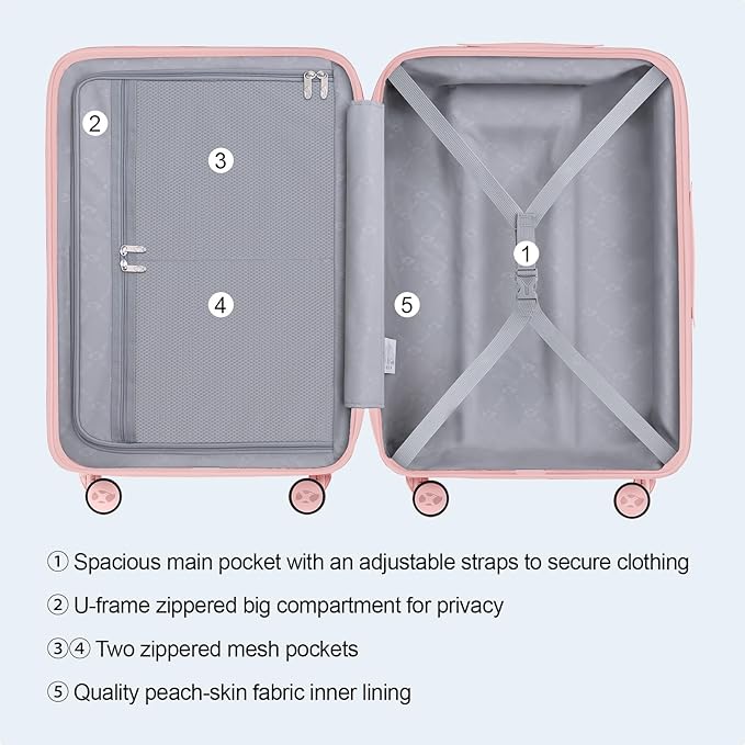 MGB Carry On Luggage 22x14x9 Airline Approved, Hardside Carry-on Luggage with Spinner Wheels & TSA Lock, Scratch-Resistant PC Lightweight Suitcase for Travel with Adjustable Telescopic Handle