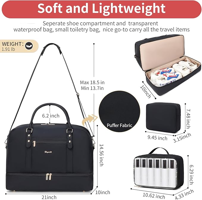 Wogarl Weekender Bags for Women Large Canvas Overnight Bag Travel Duffel Bags Carry on Shoulder Weekend Bag with Shoe Compartment for Travel Night Flight Daily Use