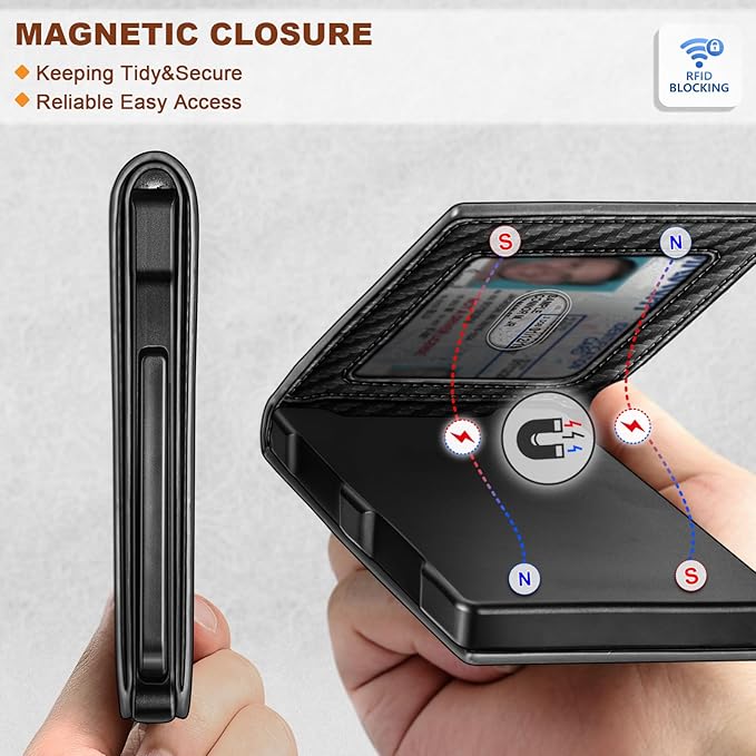 KEMISANT Men Wallet,Slim Wallet Card Case With Magnetic Billfold Flip,Pop-up Access for 12Cards RFID Blocking