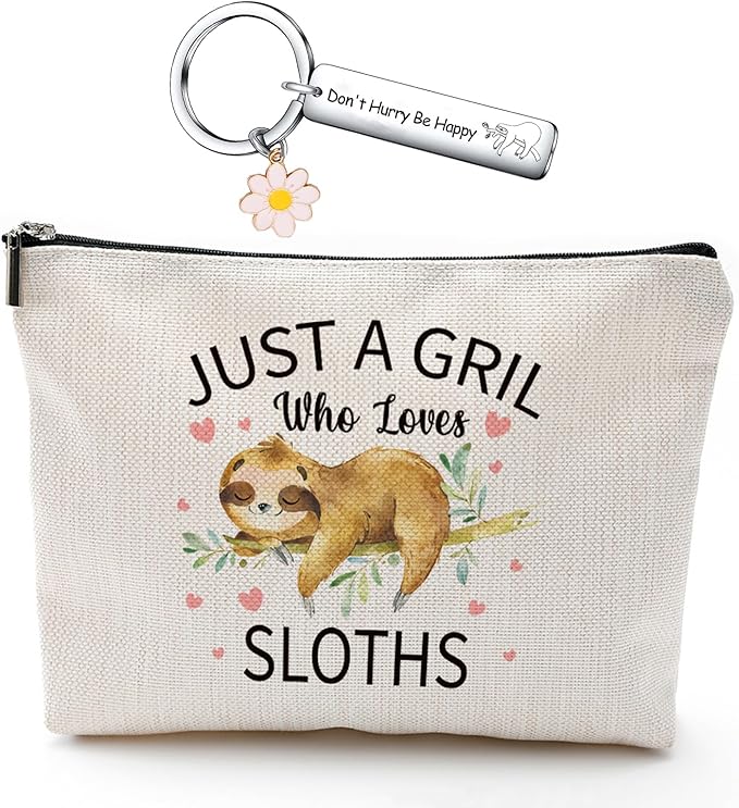 Makeup Bag Gifts for Girl Women, Funny Cosmetic Bag Birthday Christmas Gift for Sister Friend, Just A Girl Who Loves Sloth(Sloth)