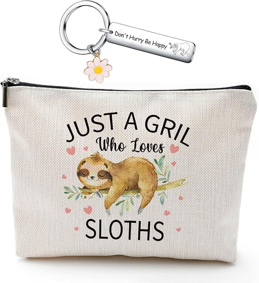 Makeup Bag Gifts for Girl Women, Funny Cosmetic Bag Birthday Christmas Gift for Sister Friend, Just A Girl Who Loves Sloth(Sloth)