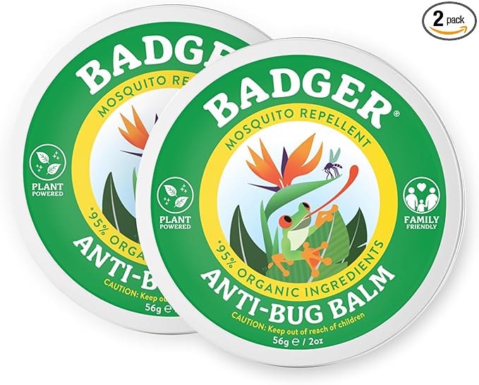 Badger Bug Repellent Tin, Organic Deet-Free Mosquito Repellent with Citronella, Family Friendly Pleasant Smelling Insect Repellent, Easy to Use, 2 oz Tin, 2-Pack