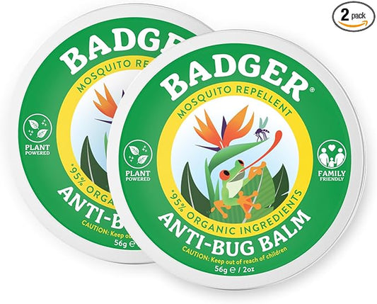 Badger Bug Repellent Tin, Organic Deet-Free Mosquito Repellent with Citronella, Family Friendly Pleasant Smelling Insect Repellent, Easy to Use, 2 oz Tin, 2-Pack