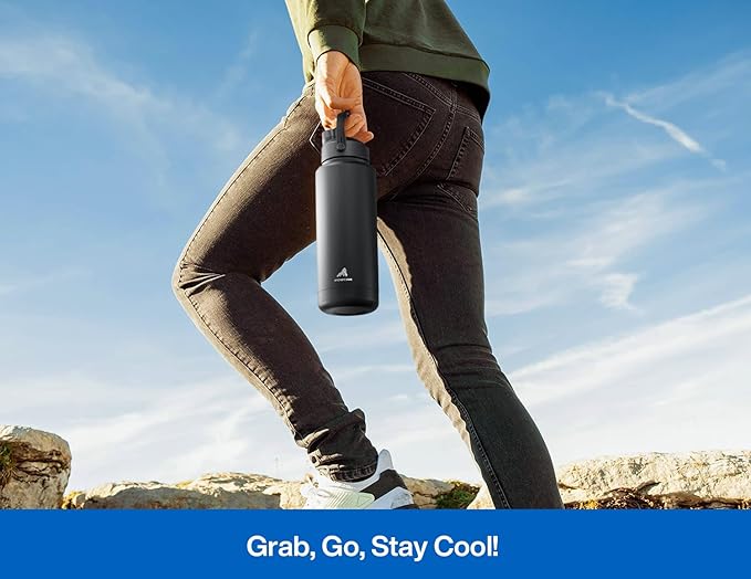 POWCAN 40 oz Insulated Water Bottle with 2-in-1 Straw and Spout Lid, Keep Cold 24H, Leak-Proof, BPA-Free, Double Wall Stainless Steel Water Bottle for Sports, Gym, Travel, and School (Pacific Ocean)