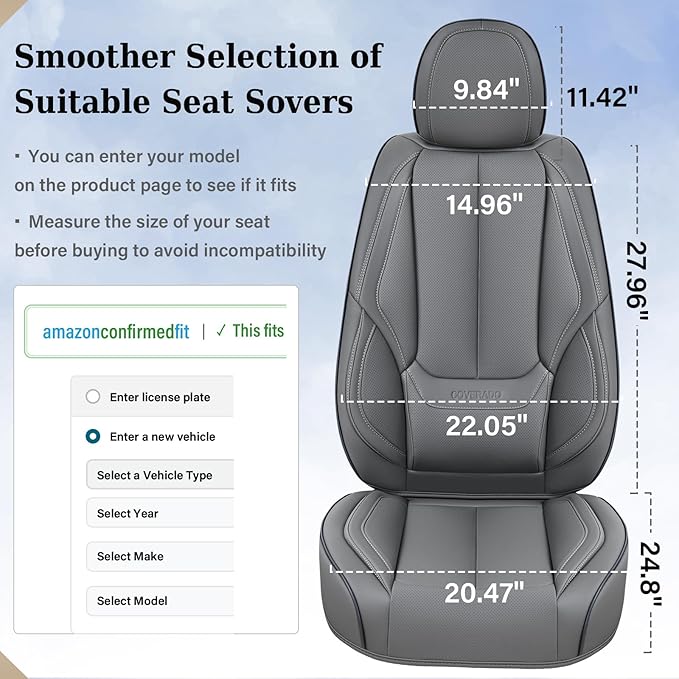 Coverado Car Seat Covers Full Set, Seat Covers for Cars, Gray Car Seat Protector Waterproof, Nappa Leather Car Seat Cushion, Car Seat Covers Front Seats and Back Fit for Most Cars