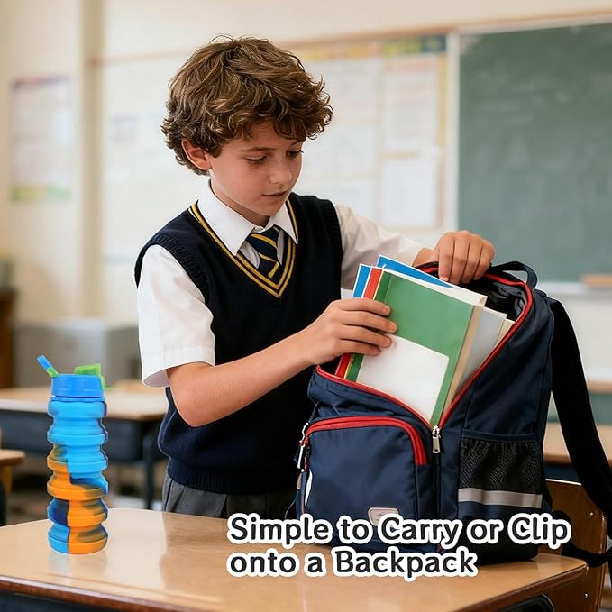 8 Pcs Collapsible Water Bottles with Clip 16 oz Portable Reusable Leakproof Silicone Foldable Water Bottles for Travel Camping Cycling Hiking Gym Yoga Outdoor Sports