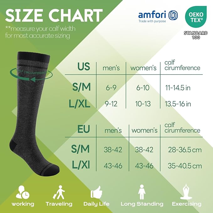 SONORAN Bamboo Viscose Compression Socks for Women & Men (3 Pairs) 15-20 mmHg Knee High Support for Nurses, Travel, Pregnant