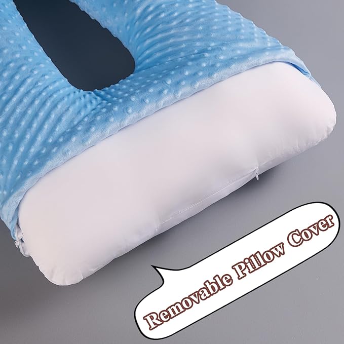 Travel Pillow for Kids Adult, Pillow for Car Sleeping Ultra Large U-Shaped with Removable Soft Cover Support Fix Neck and Body Sitting/Sleeping on The Trip (Blue)