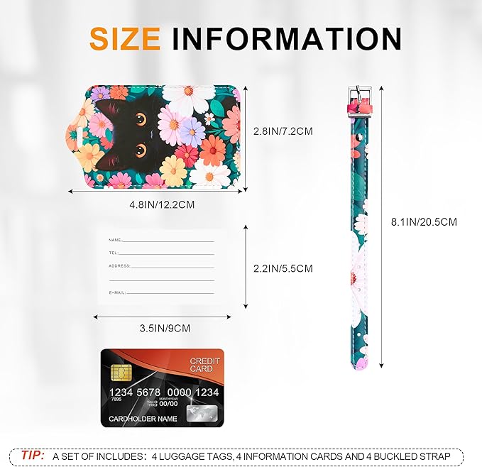 4 Pack Luggage Tag for Suitcases TSA Approved, Leather Suitcase Tags Identifiers, Cute Bag Name Travel Tags ID Labels for Women Men Cruise Airport Luggage Travel Essentials by Sodsay