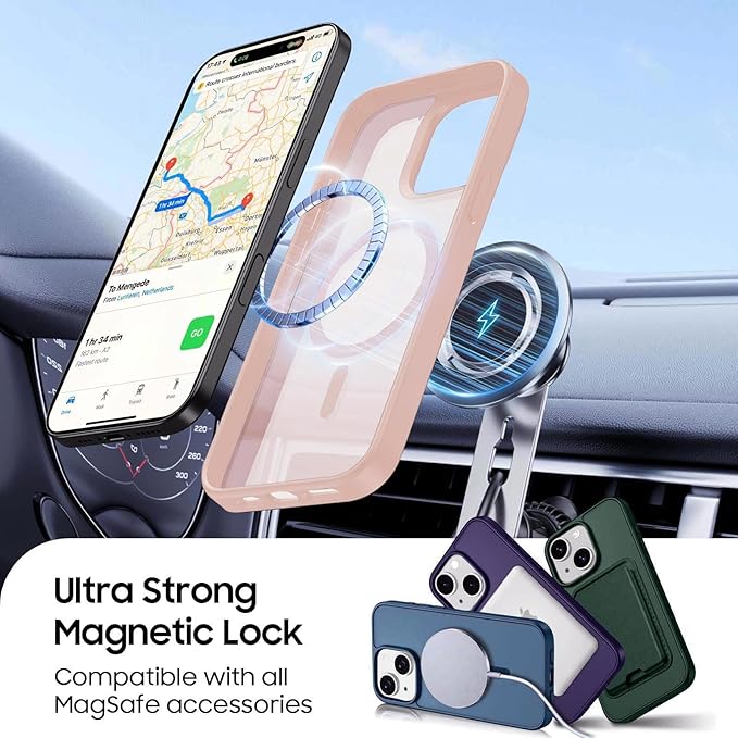 Ntwinro Magnetic for iPhone 13 & iPhone 14 Case (Compatible with MagSafe) with Detachable Wallet & Card Holder for 3 Cards [RFID Blocking] Military Grade Protective Slim Phone Cover, Pink