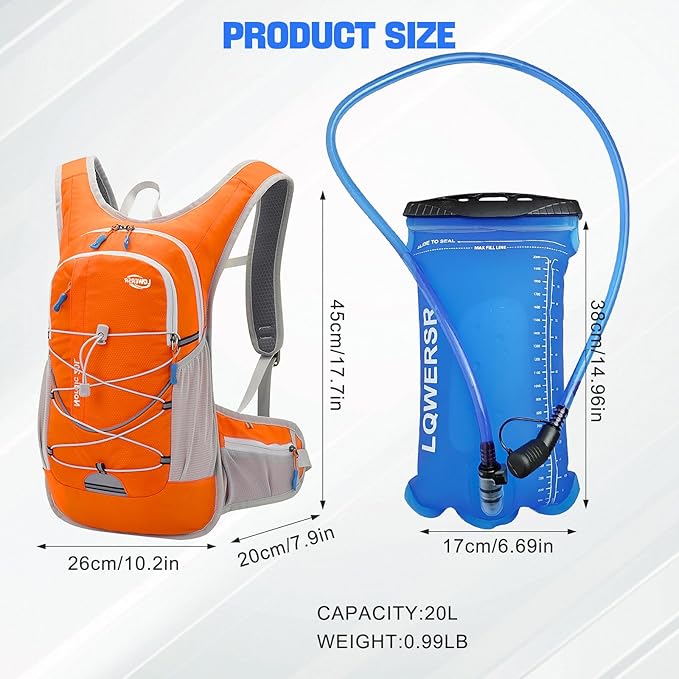 20L Hydration Backpack Pack with 2L Water Bladder Lightweight Hiking Backpack for Women Men, Adjustable Chest Straps Running Hydration Vest for Hiking, Cycling, Climbing