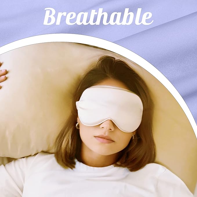MATASSE Silk Eye Mask for Sleeping with Adjustable Elastic Band - 3D Contoured, Eye Cover Sleep Mask w/Genuine Mulberry Silk Including The Strap for Women, Men (Champagne)