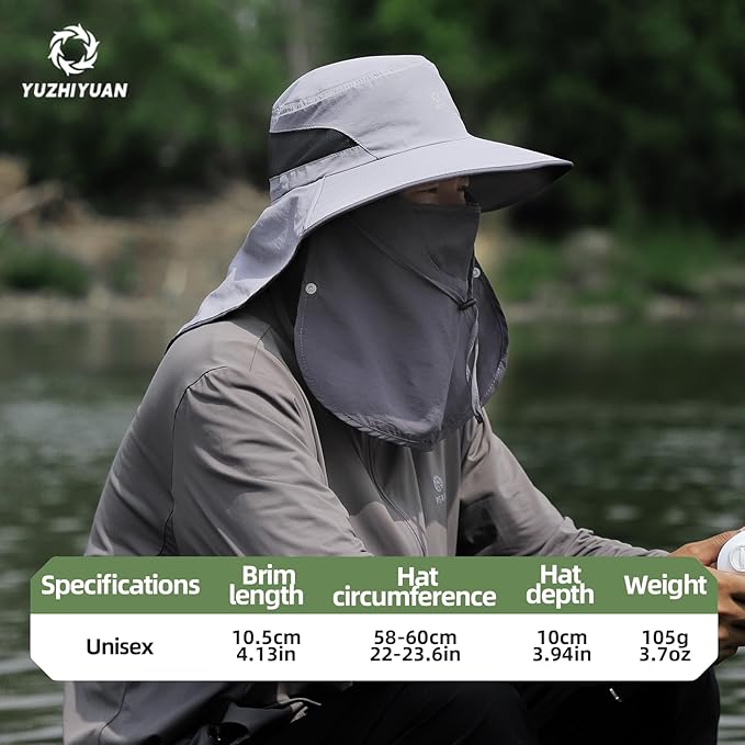 UPF 50+ Sun Hats for Men Women, Wide Brim & Face Neck Flap Fishing Hat, UV Protection Summer Hat for Fishing Hiking Outdoor