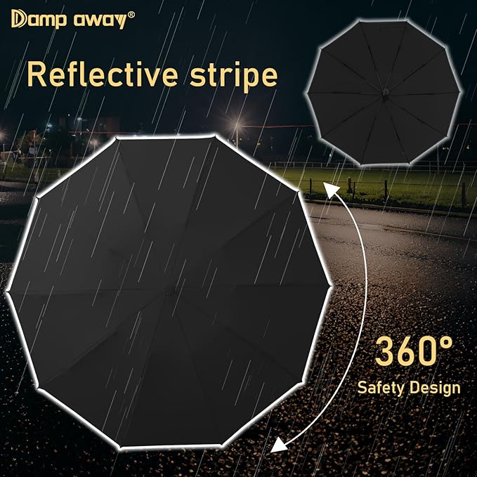 Windproof Travel Umbrella for Rain, Large Portable Reverse Folding Car Umbrella, Inverted Design, Compact Auto Open Close with Durable Waterproof Canopy, Fits Backpack/Women Men, 45.6 Inch