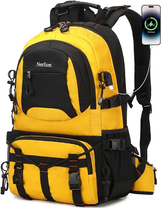 Nerlion 40L Hiking Backpack Travel Backpack for Men Women Camping Waterproof Outdoor Hiking Daypack Lightweight Backpack (Yellow)