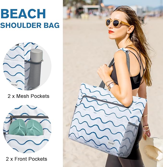 G4Free Beach Bag, Waterproof Sandproof Beach Tote Bag, Large Capacity Foldable for Women
