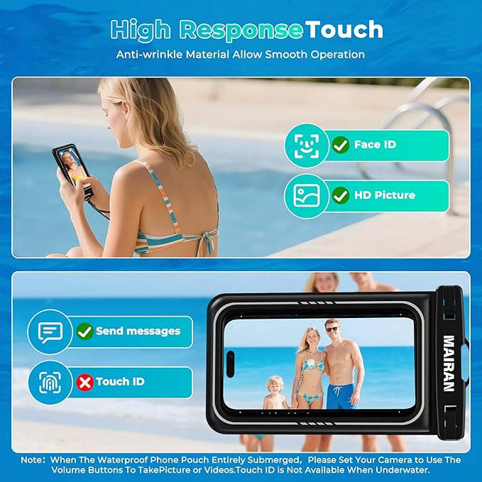 MAIRAN Floating Waterproof Phone Pouch 2Pack, Floatable IPX8 Waterproof Phone Case 8.0" for iPhone 16 15 Pro Max Samsung S25,Cellphone Dry Bags for Vacation Beach Pool Kayak Cruise Travel Essentials