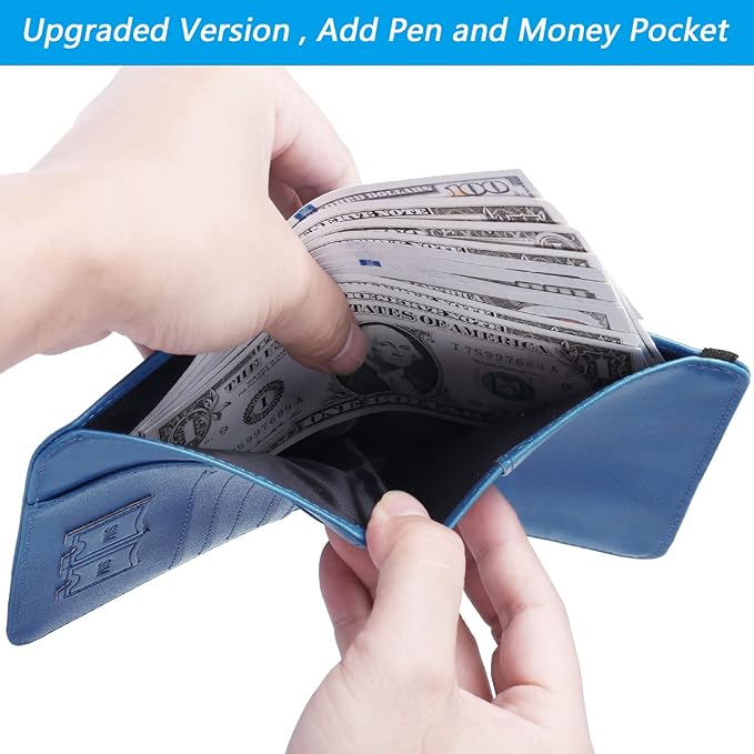 Passport Holder Cover Wallet Travel Essentials RFID Blocking Leather Card Case International Must Haves Travel Accessories for Women Men(113#Blue)