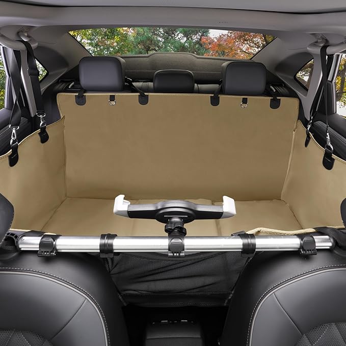 Furri&Me Dog Car Seat Cover, Back Seat Cover for Dogs Pet Car Seat Protector 400lbs Capacity Waterproof Non-Slip Bench Hard Bottom Car Seat Cover for Most Cars Trucks SUVs(Tan)