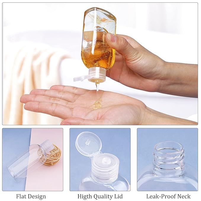 Clear Plastic Empty Squeeze Bottles 18 Pack 3.4oz/100ml with Flip Cap TSA Travel Bottle for Shampoo, Conditioner & Lotion (18 Counts)