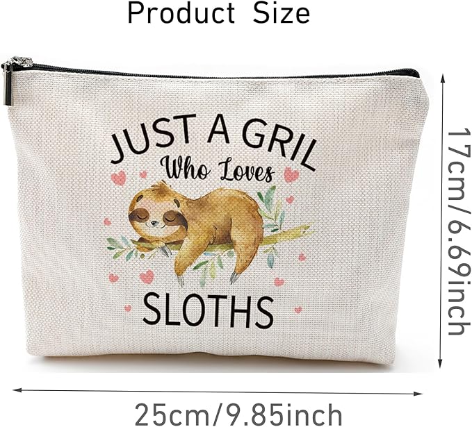 Makeup Bag Gifts for Girl Women, Funny Cosmetic Bag Birthday Christmas Gift for Sister Friend, Just A Girl Who Loves Sloth(Sloth)