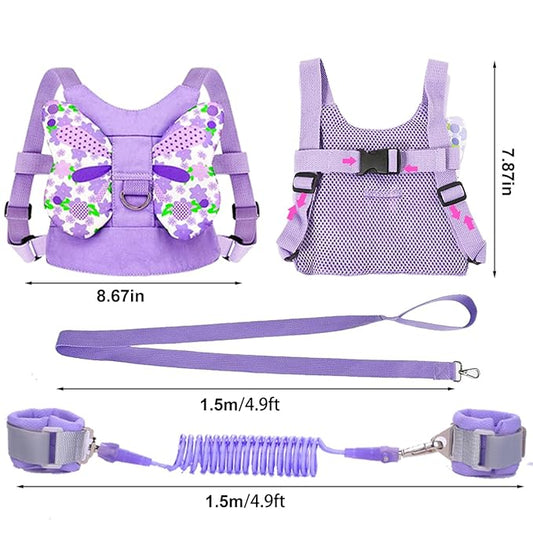 Anti Lost Toddler Harness - Butterfly Baby Leash and Wrist Link with Lock, Child walking Harness Assistant for Girls, Cute Traction Safety Leash for Kids, Holiday Travel Christmas Gift, Purple